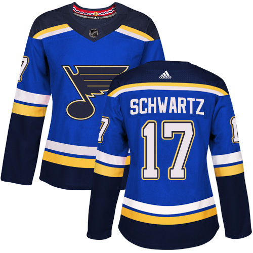 Adidas St.Louis Blues #17 Jaden Schwartz Blue Home Authentic Women Stitched NHL Jersey->women nhl jersey->Women Jersey